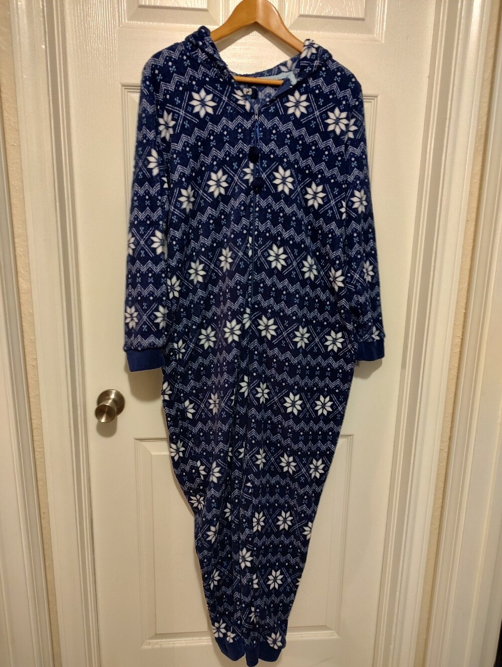 Essentials Navy Blue and White Snowflake Hooded Onesie Pajamas